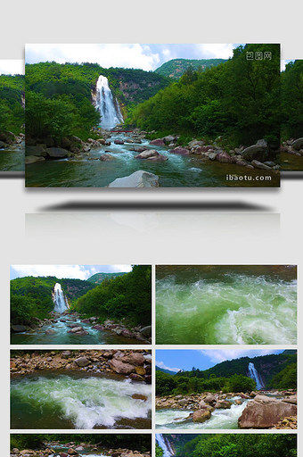 低空航拍自然风光之瀑布下的溪流图片