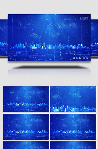 蓝色科技粒子全景城市背景视频图片