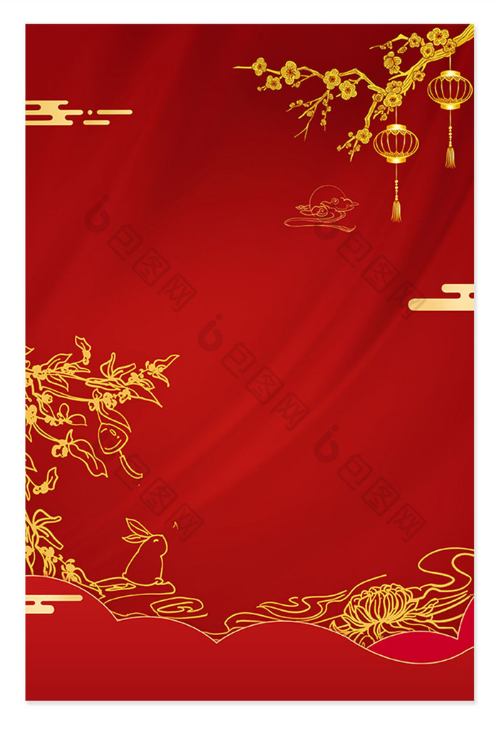 红色剪纸风中秋节鎏金背景