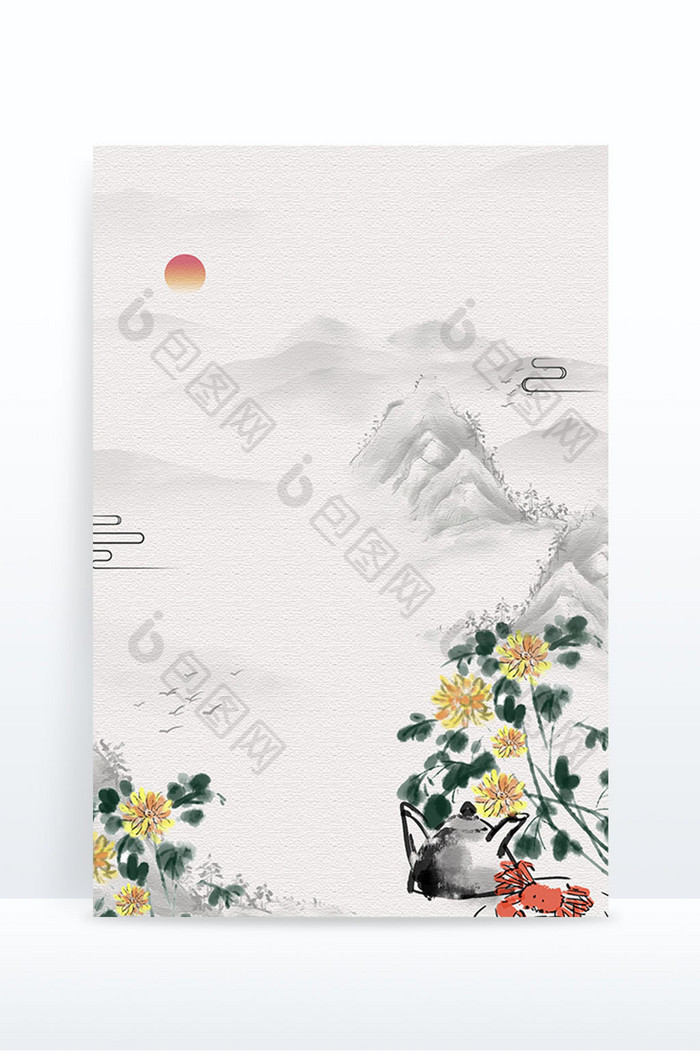 复古中国风山水水墨重阳节菊背景