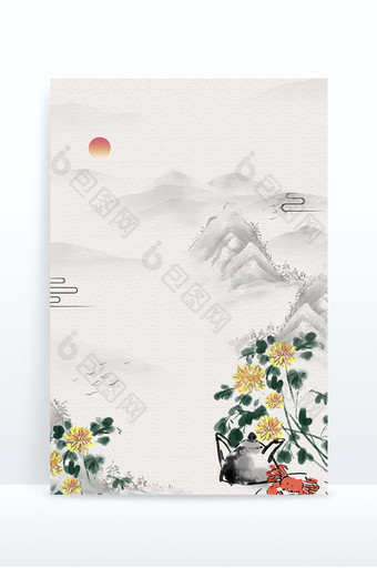 复古中国风山水水墨重阳节菊背景图片