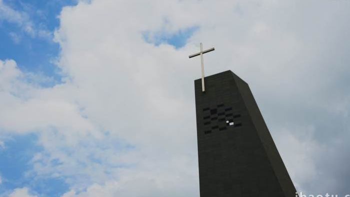 城市苏州教堂钟楼十字架天空延时摄影4k