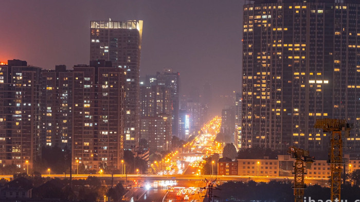 城市北京惠通河北路夜景车流延时