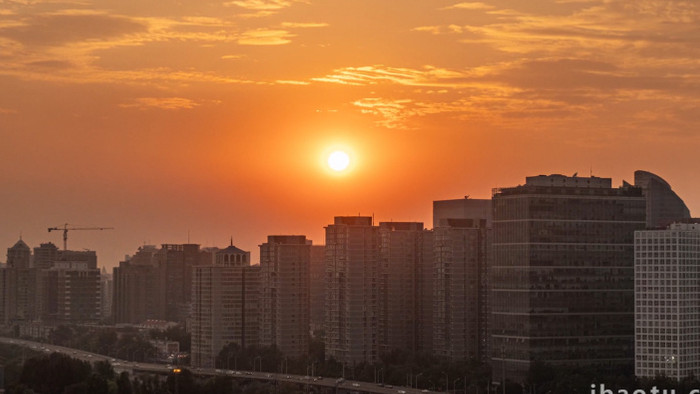 城市北京朝阳区夕阳车流风景延时