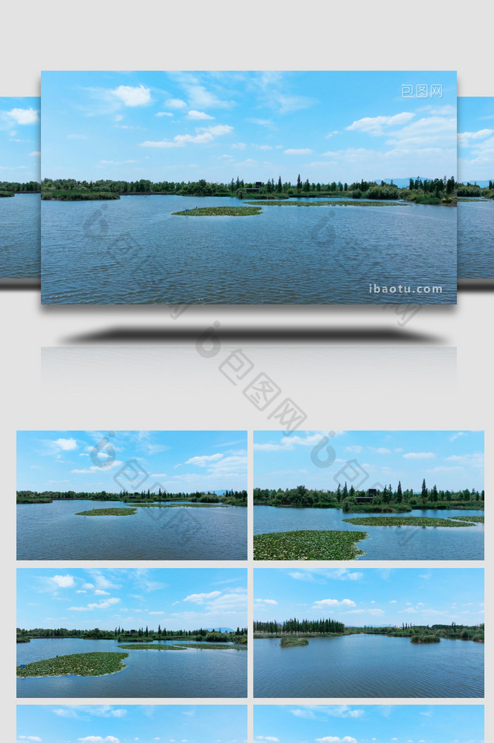 自然大气昆明湿地公园湖水航拍