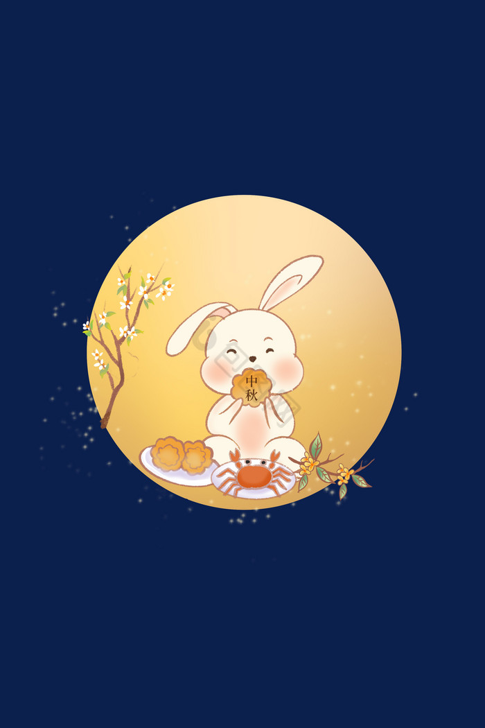 中秋玉兔吃月饼图片
