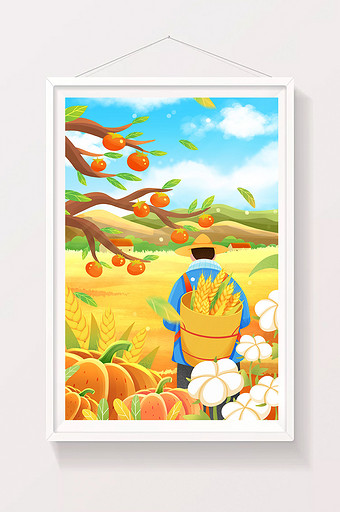 秋天秋季丰收农场农民氛围插画图片