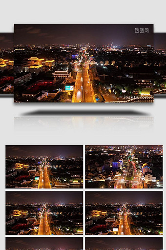 城市夜景苏州古城区车流延时摄影图片