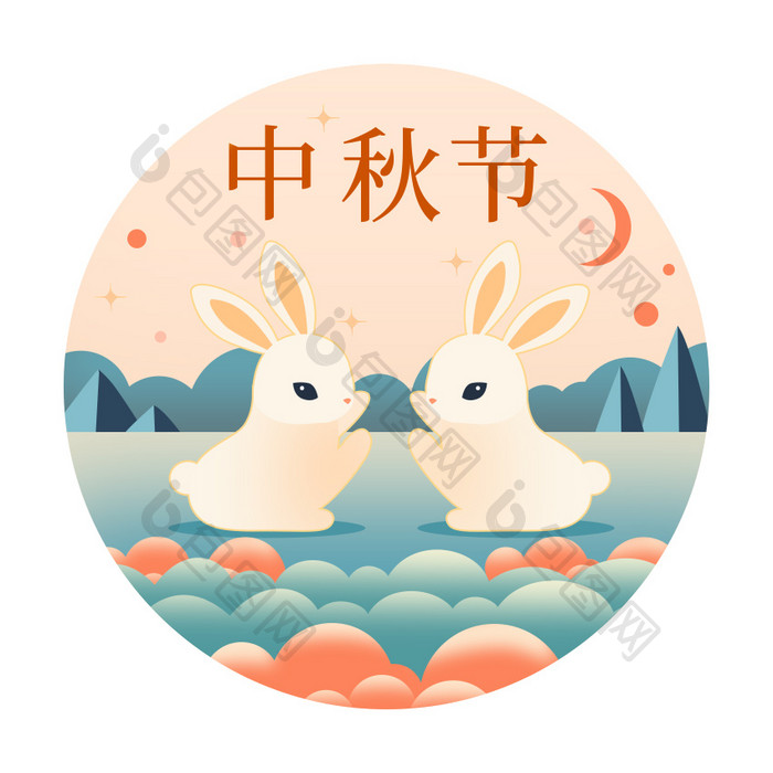 蓝色中秋节可爱兔子背景GIF
