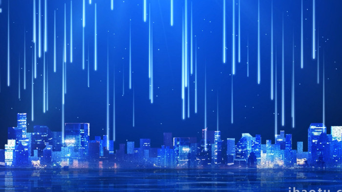 蓝色城市建筑科技粒子背景视频