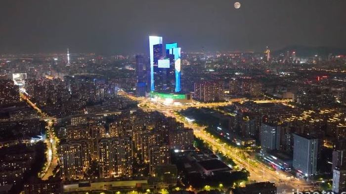 中秋氛围月光下南京城市4k航拍