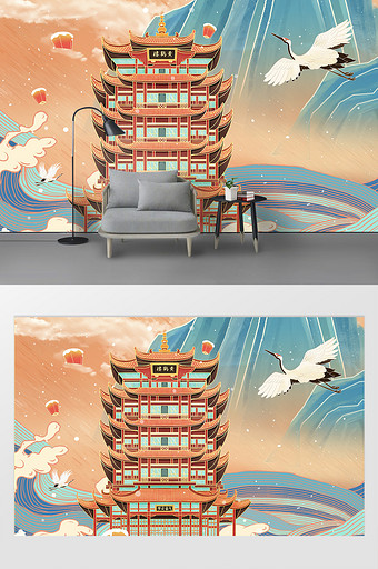 黄鹤楼武汉城市地标国潮背景墙图片