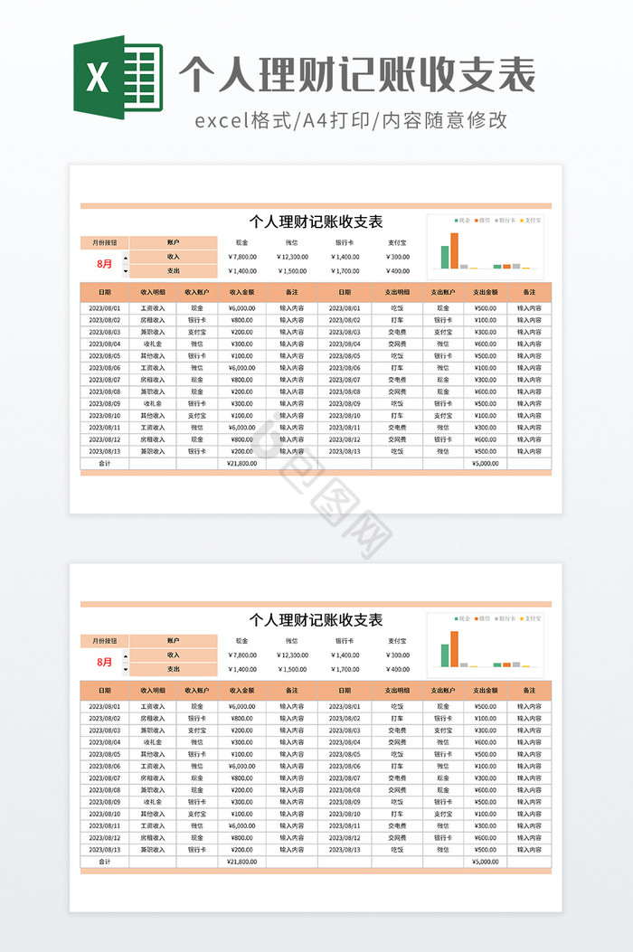 个人理财记账收支表