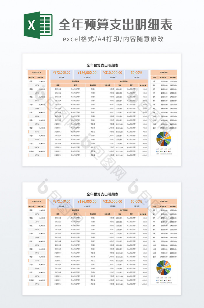 全年预算支出明细表下载-包图网