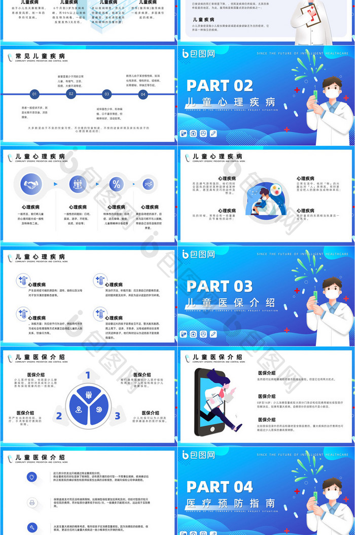 蓝色儿童预防医疗普及PPT模板