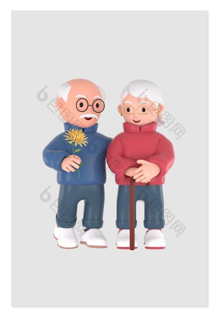 【3d立体三维老人重阳节老头老太】图片下载-包图网