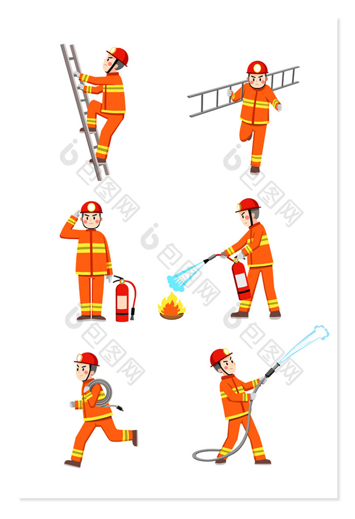 卡通安全消防员组合元素