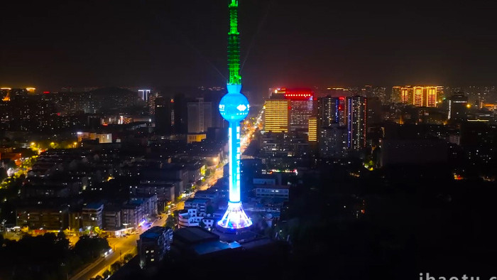 城市地标徐州电视塔夜景4K航拍