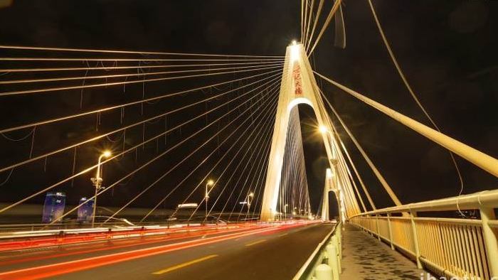 海口地标世纪大桥夜景延时实拍
