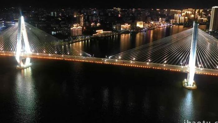 海口世纪大桥夜景车流航拍