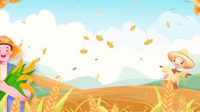 秋天农民丰收金色麦穗背景视频