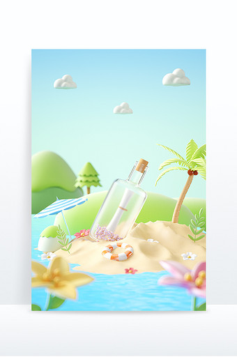 夏日海洋沙滩清凉清新立体展台图片