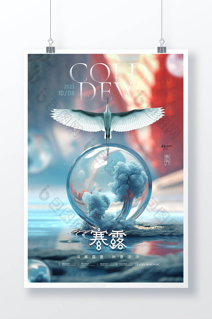 寒露玻璃球飞鸟二十四节气海报