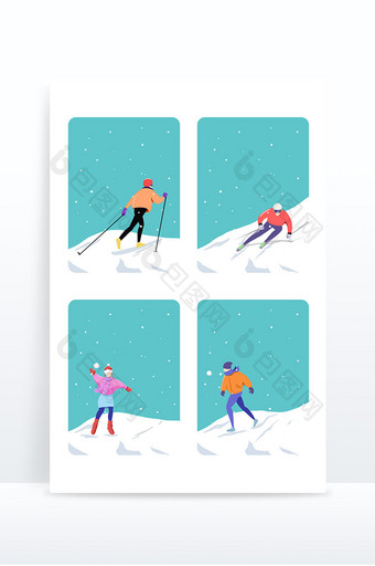 雪地人物背景组合元素图片