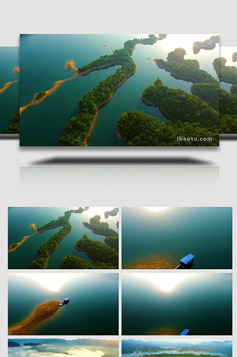清澈壮美太平湖面岛屿自然风光航拍图片
