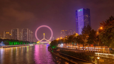 天津地标建筑天津之眼夜景延时实