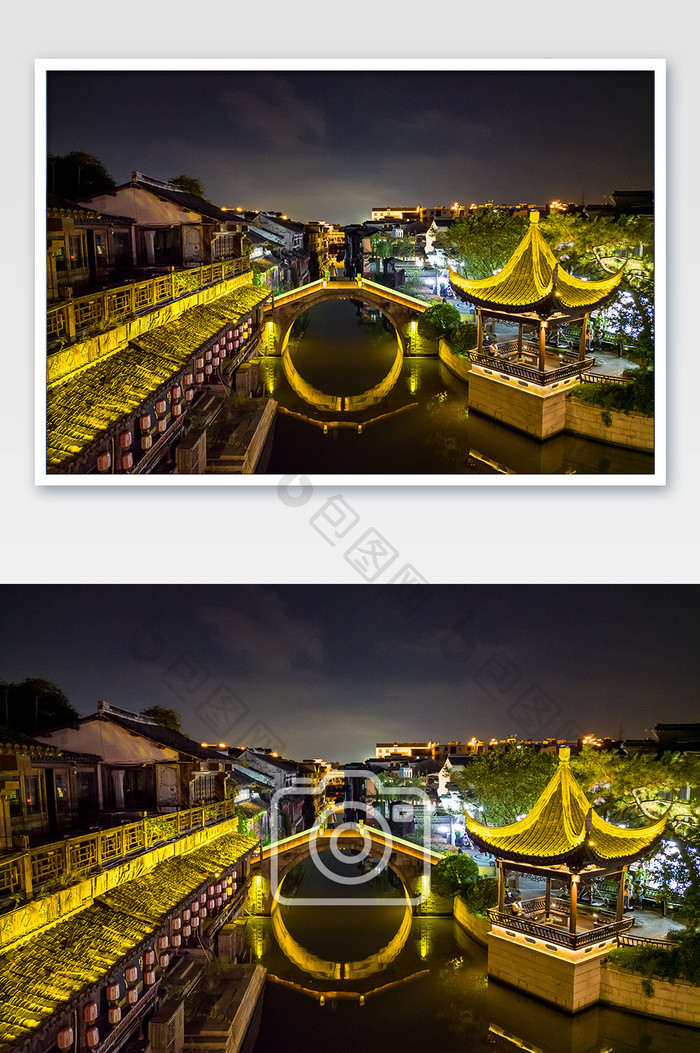 西塘古镇夜景灯光航拍摄影图