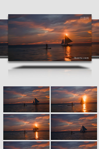 海上日落帆船大海夕阳背景视频图片
