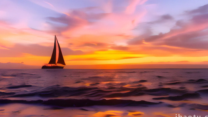 海洋日落帆船剪影背景视频