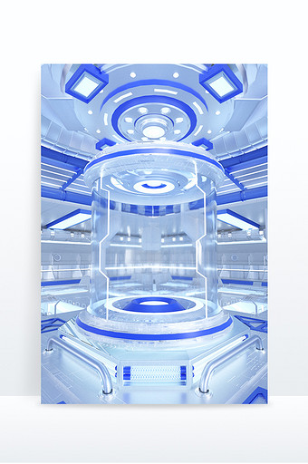 3D立体蓝白色科技金属风展台图片