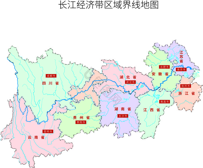 长江经济带区域分界线地图图片