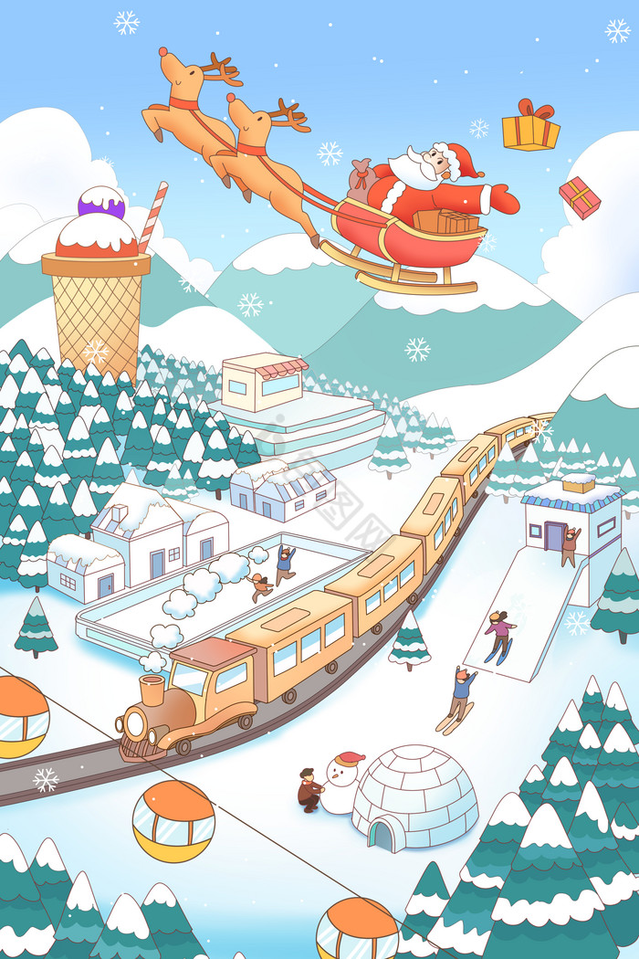 小雪圣诞乐园插画图片