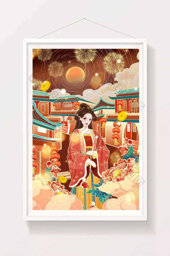 中国风2024新年春节美女插画