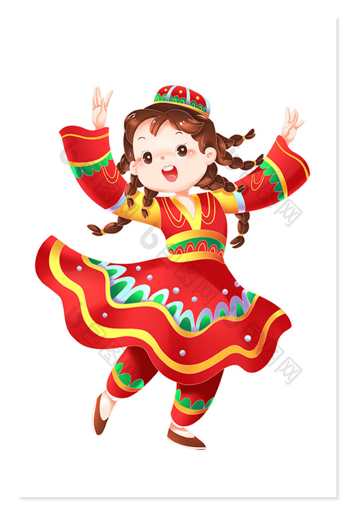 卡通维吾尔族服饰舞蹈女孩人物