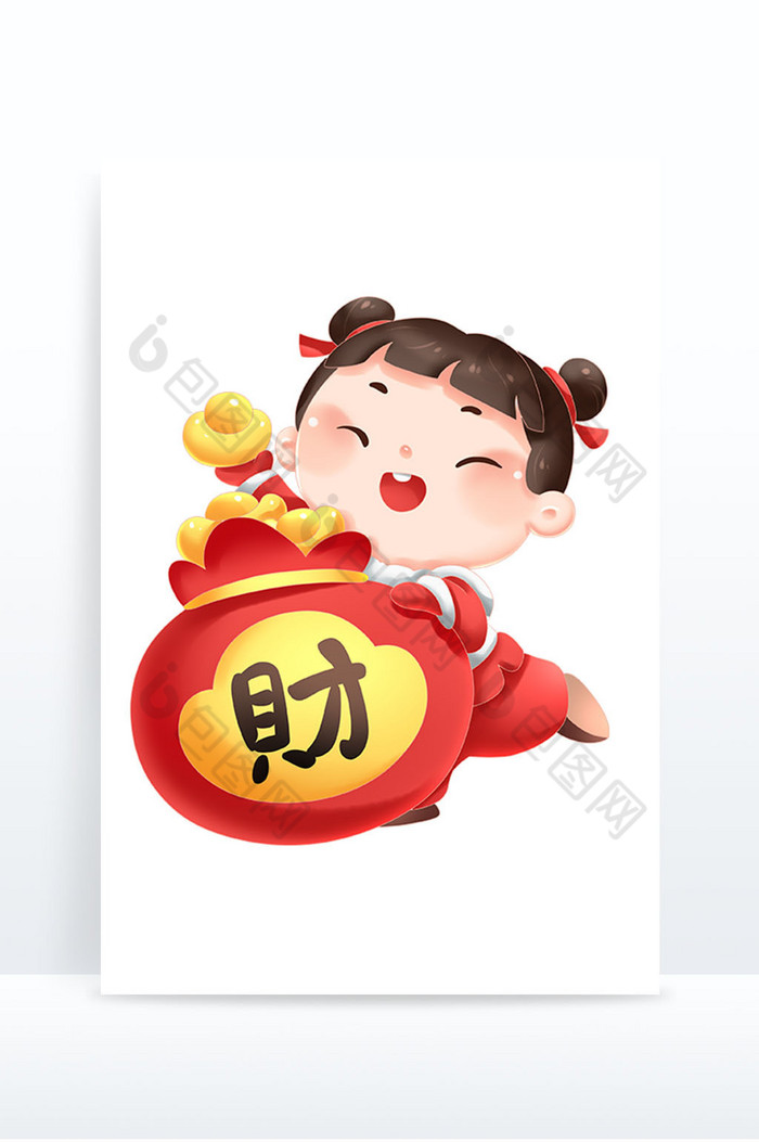 春节儿童抱福袋元宝新年图片图片