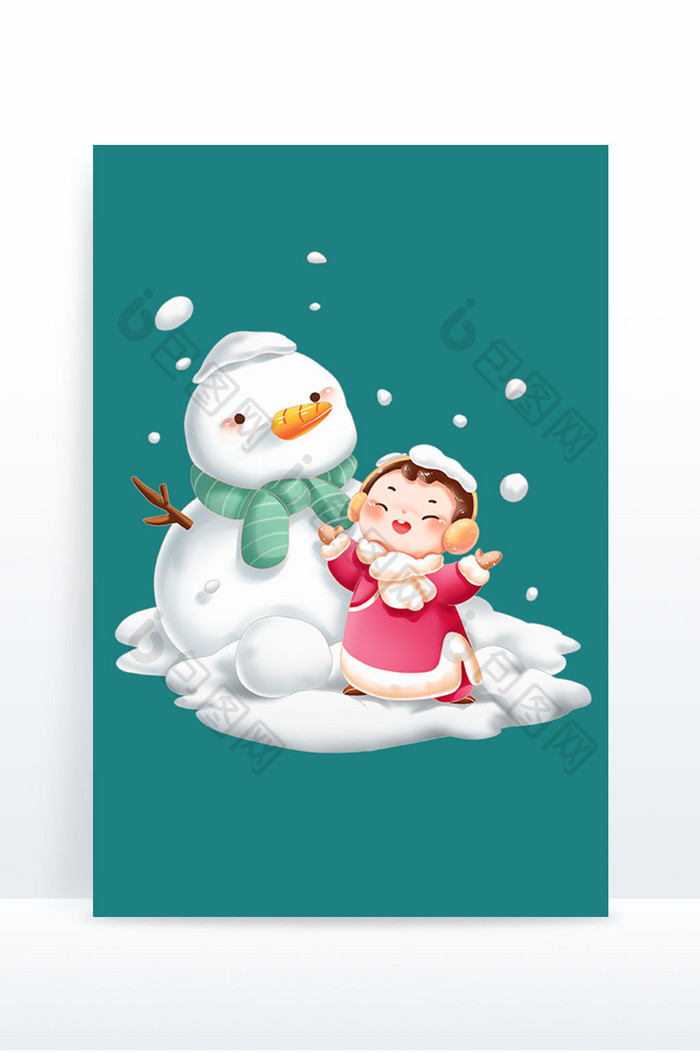 冬季节令节气小雪喜庆儿童和雪人