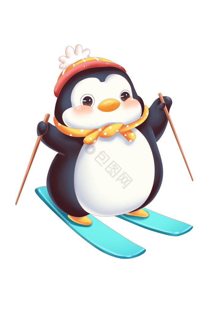 企鹅双板滑雪冬季动物图片