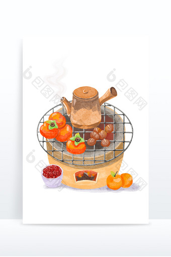 中国风手绘围炉煮茶组合元素2图片