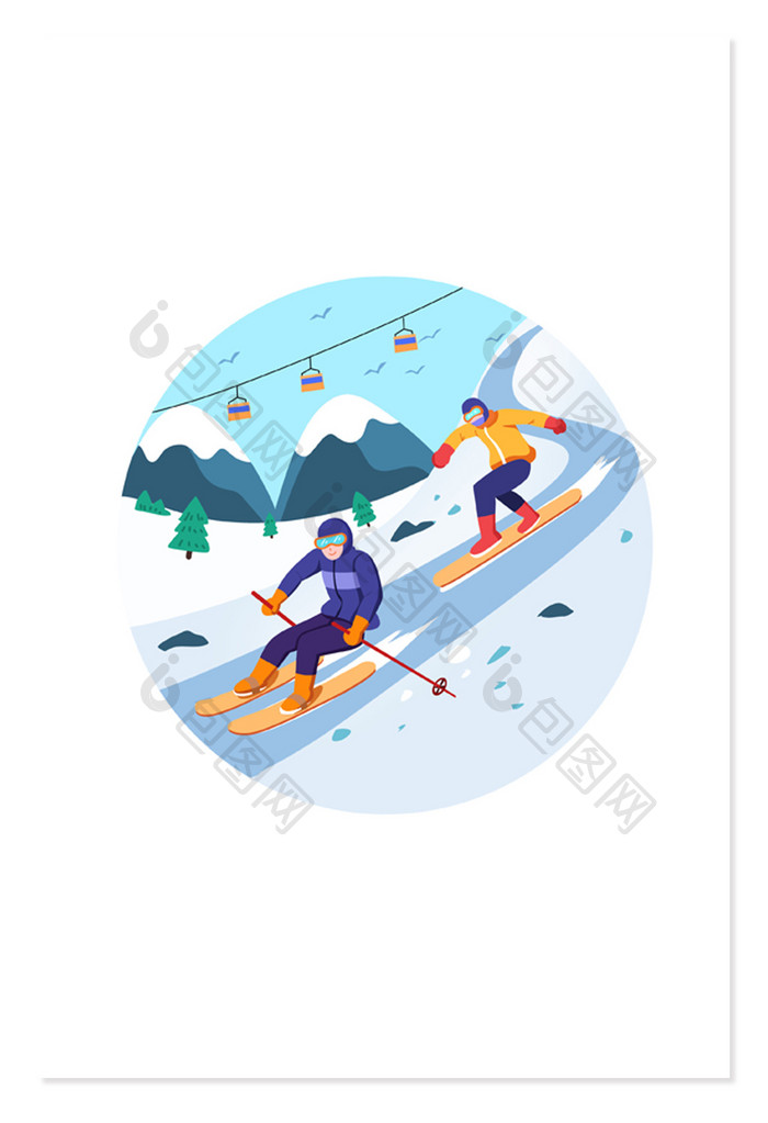冬季滑雪场景人物元素