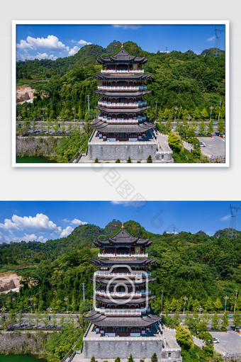 贵州铜仁水晶阁地标建筑航拍摄影图片