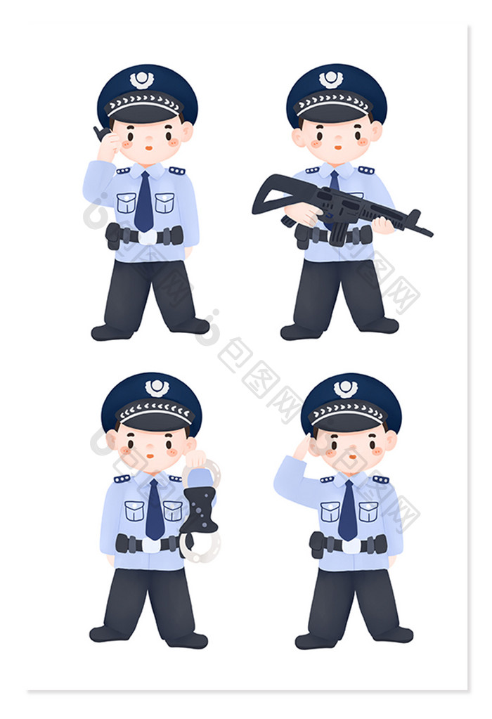 卡通国安公安警察节元素