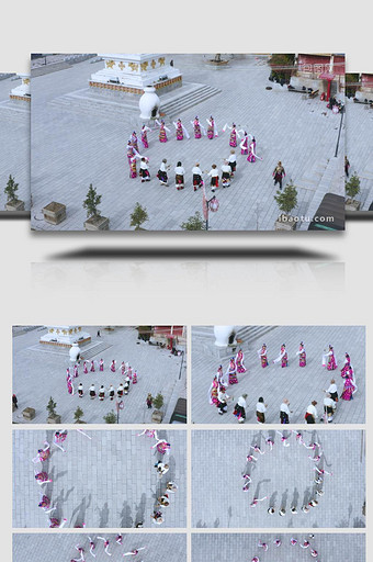 香格里拉节庆日藏族群众在广场上跳舞航拍图片