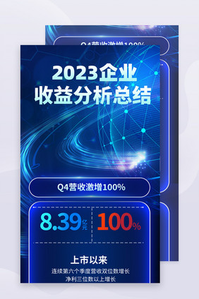 蓝色互联网企业收益报告长图海报