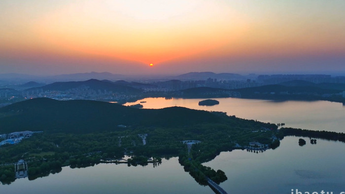 徐州云龙湖日落自然风景4K航拍