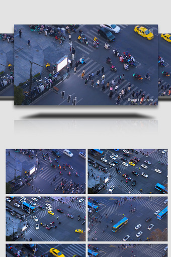 城市人文路口人流车流4K实拍图片