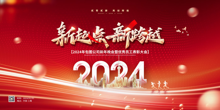 新起点新跨越2024年会展板图片